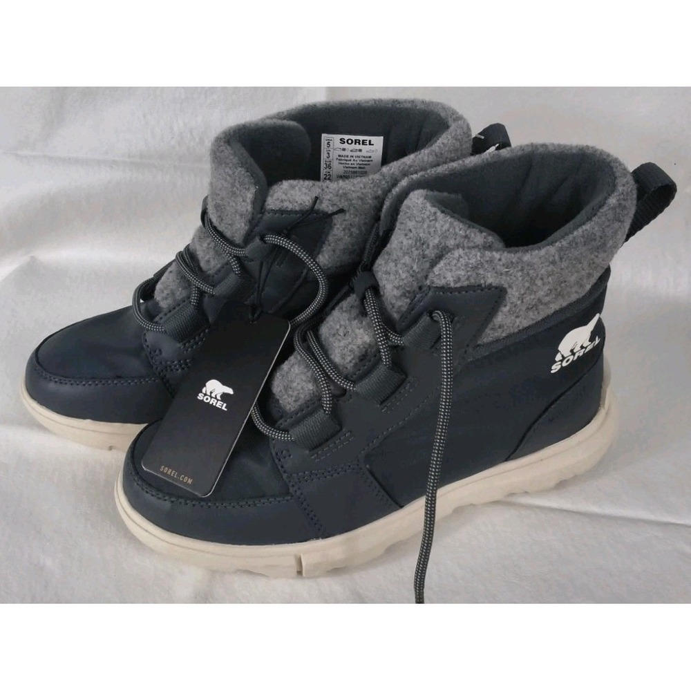 New Sorel Explorer 2 Carnival Felt Waterproof Boots Womens Size 5 Black Gray...